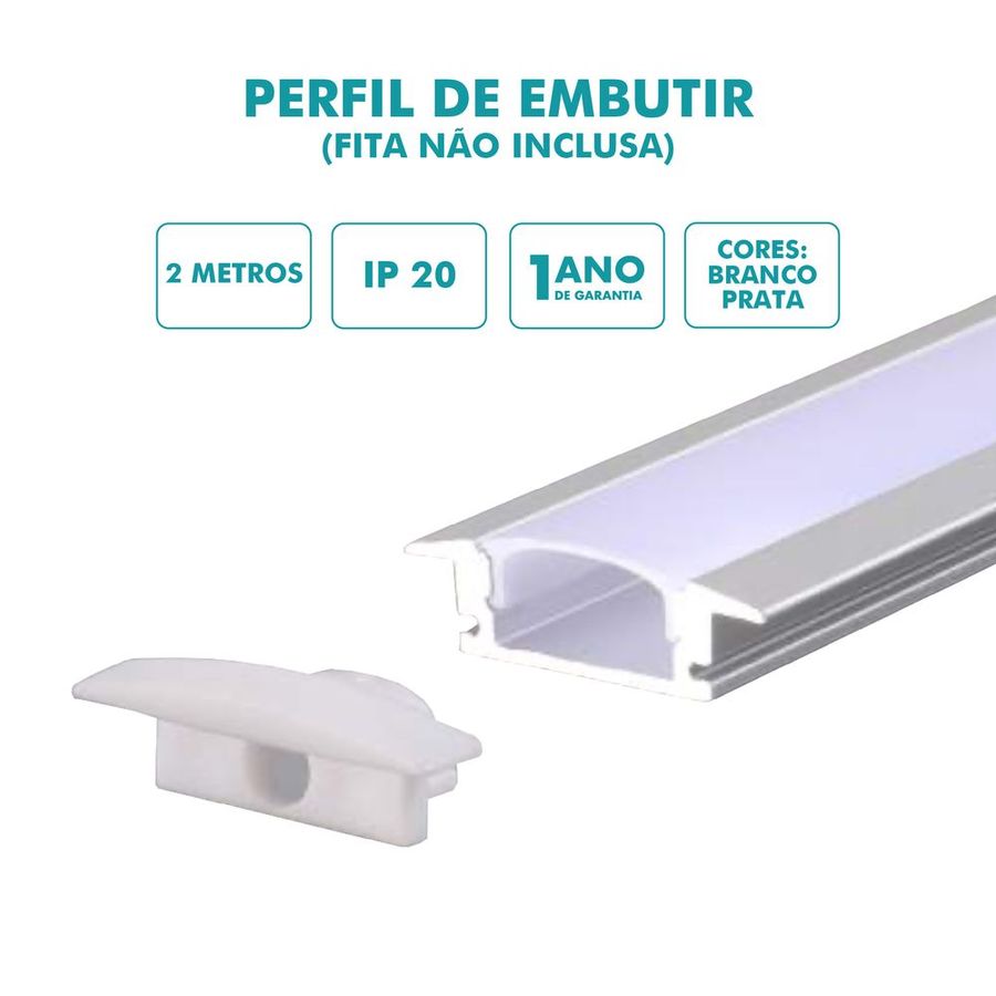 Perfil Embutir Slim 2 Metros Branco Gaya - Acal Home Center