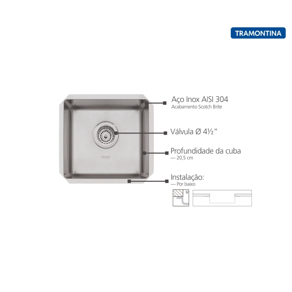 Cuba-De-Embutir-34X30-Com-Valvula-Aco-Inox-Scotch-Brite-34-U-Design-Collection-Quadrum-Auxiliar-34-Tramontina-709439