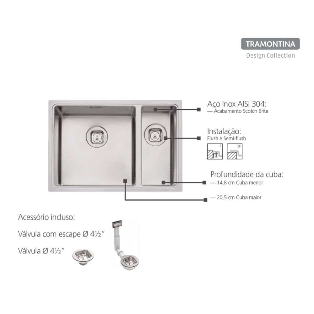 Cuba-Dupla-De-Embutir-Sobrepor-66X46-Com-Valvula-Aco-Inox-Scotch-Brite-Design-Collection-Quadrum-Tramontina-673570
