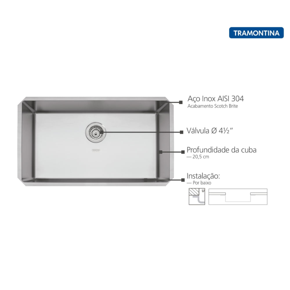 Cuba-De-Embutir-74X44-Com-Valvula-Aco-Inox-Scotch-Brite-70-U-Design-Collection-Quadrum-Undermount-Tramontina-751056