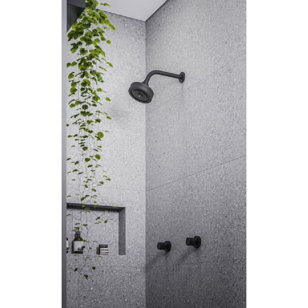 Chuveiro-com-Braco-de-Parede-Redondo-120mm-Master-Preto-Matte-Celite