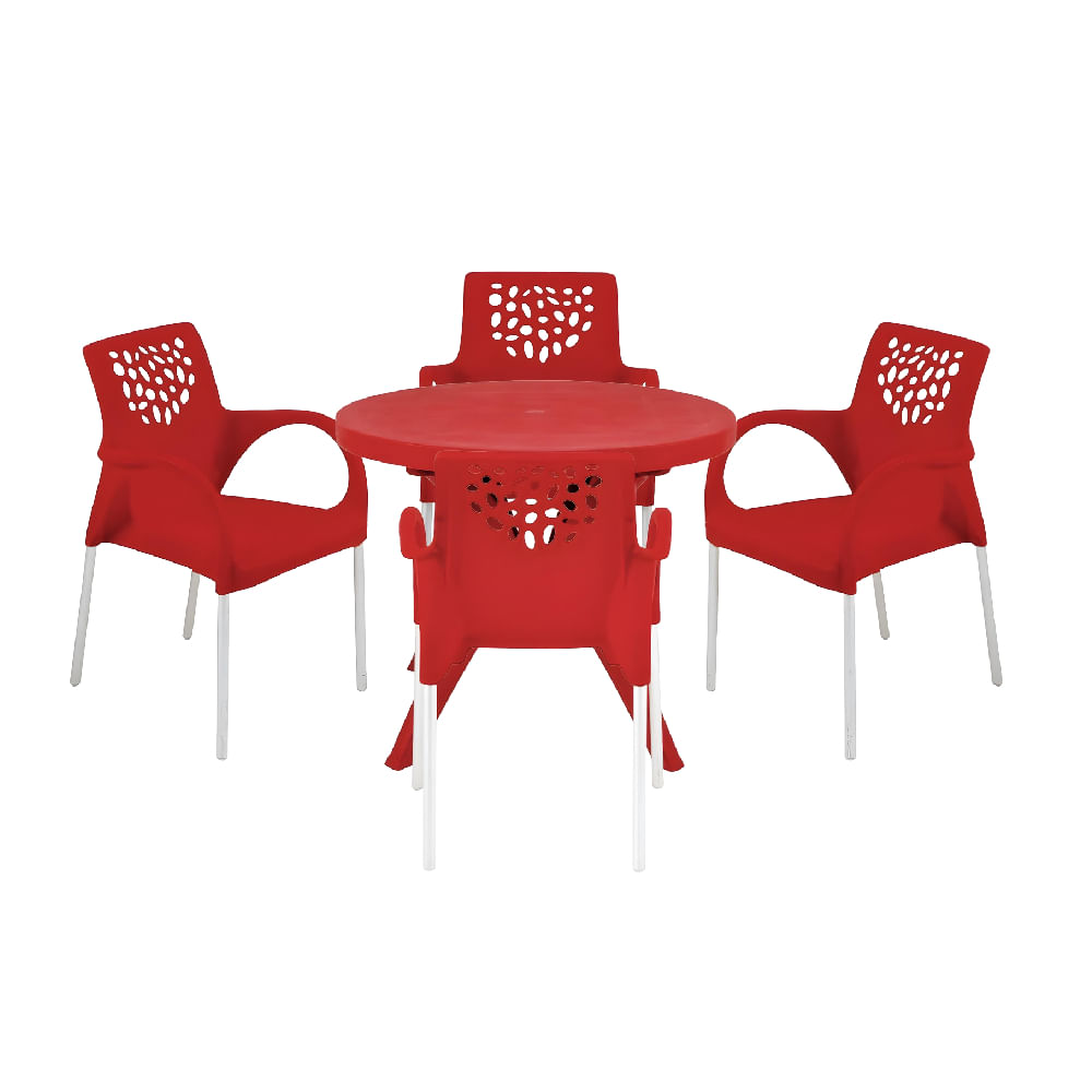Kit-4-Poltronas-e-Mesa-Deluxe-Vermelha-Forte-Plastico